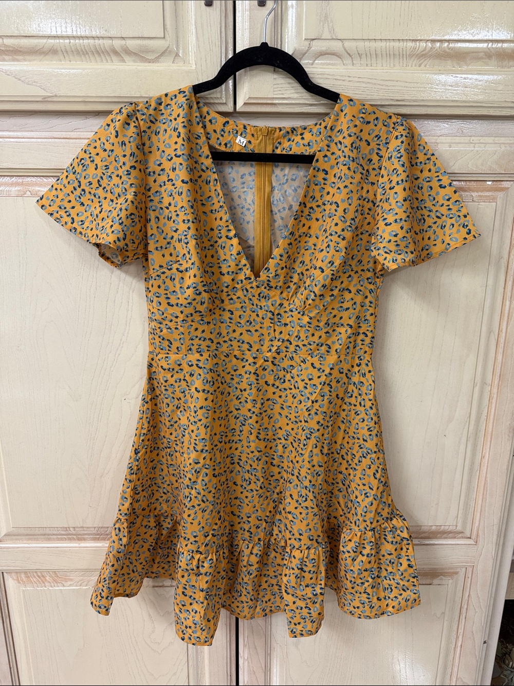 Mustard Cheetah Print V-Neck Mini Dress